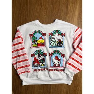 Sanrio Hello‎ Kitty and Friends Christmas Sweatshirt White Red Stripe Womens L
